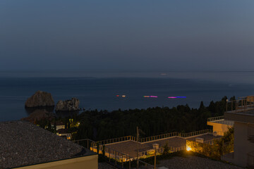 Night view of the sea and the cliffs of Adalara. Crimea, Russia, 27.08.2023