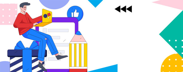 Invite friends to conduct questionnaire flat vector concept operation hand drawn illustration