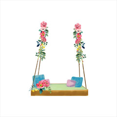 Watercolor floral swing vector illustration