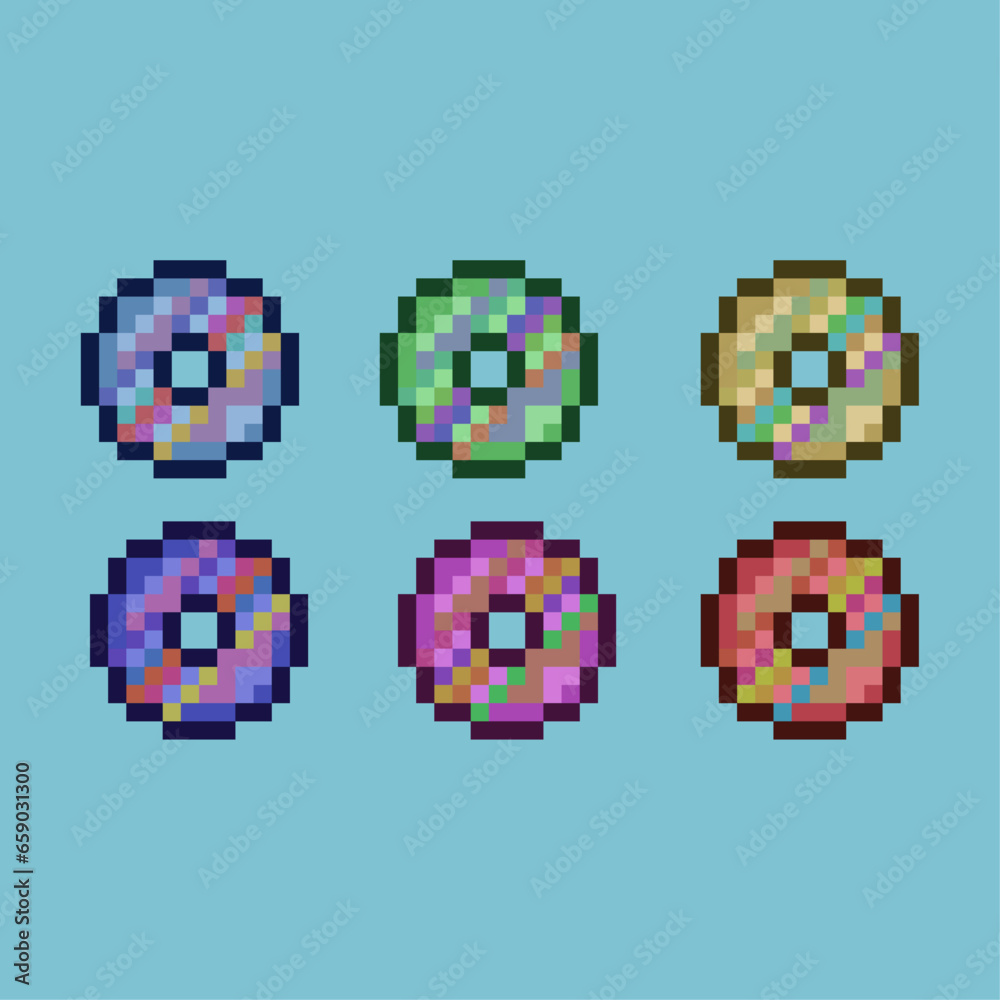 Poster pixel art sets of disc cassette with variation color item asset. simple bits of disc music on pixela