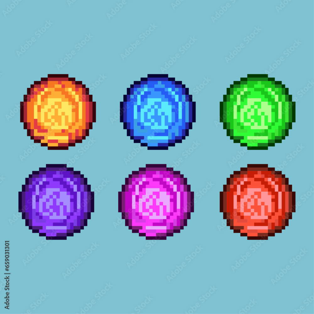 Fototapete pixel art sets of energy ball with variation color item asset. simple bits of game energy ball on pi