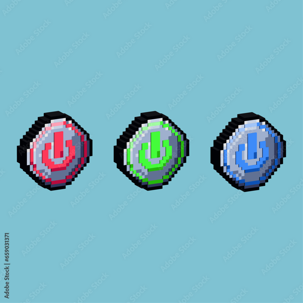 Fototapete isometric pixel art 3d of shutdown sign for items asset. shutdown sign on pixelated style.8bits perf