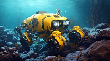 the latest submarines  conduct research on the ocean floor - obrazy, fototapety, plakaty