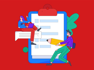 Invite friends to conduct questionnaire flat vector concept operation hand drawn illustration