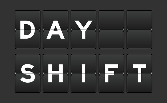 Black color analog flip board with word day shift on gray background