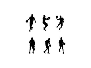basketball player silhouette. set of basketball player silhouette in various poses. basketball player silhouette isolated white background.