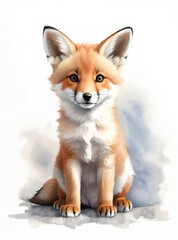 Obraz premium Fox Cub, Watercolor Watercolors, Wall Art Child's Room
