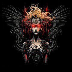 Angel Punk T-Shirt Design.  Generated Image.
A digital illustration of a t-shirt design with an angel punk theme.