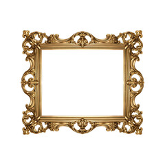 gold ornate antique picture or photo frame isolated over a transparent background, cut-out empt
