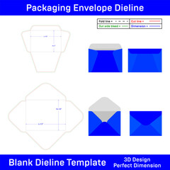 Vector Baronial Envelope Template Die Line design 3d set editable and resizable