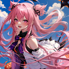 Halloween Anime Girl Pink Haird