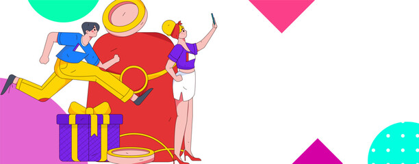 Holiday shopping people doing e-commerce online shopping flat vector concept operation hand drawn illustration
