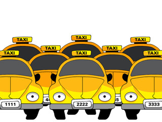 Illustration of taxi cabs waiting for customers