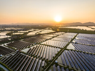 aerial view of solar power plant in field