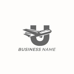 logo design creative letter U and plane transport