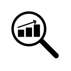 business analysis icon.vector of magnifying glass with data graph
