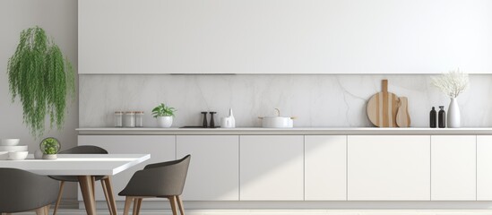 Sleek and simple contemporary kitchen with minimalist design and furnishings