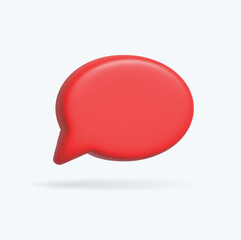 Render 3D illustration of red speech bubble. Mate speech bubble high quality vector. Symbol or emblem for speak bubble text, chatting box, message box outline cartoon. Vector illustration