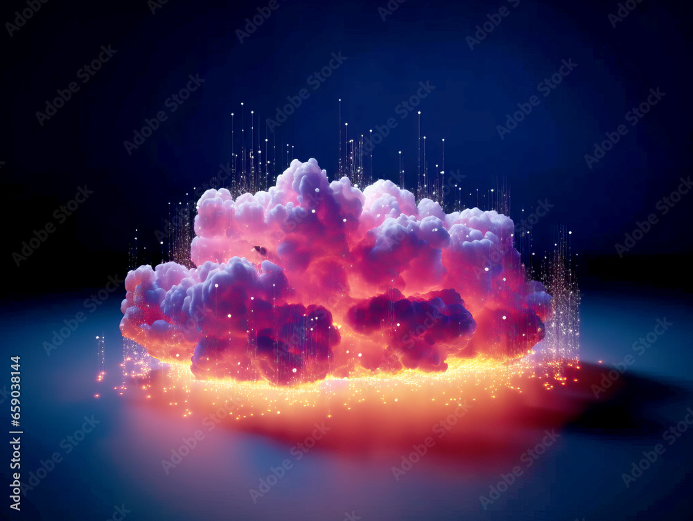 Poster abstract cloud with glowing lights. cloud technology background. generative ai