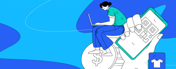 Holiday shopping people doing e-commerce online shopping flat vector concept operation hand drawn illustration
