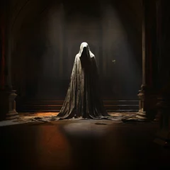 Foto op Canvas spooky figure with a cloak in a church © overrust