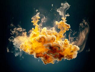 Yellow smoke on a black background. Generative AI