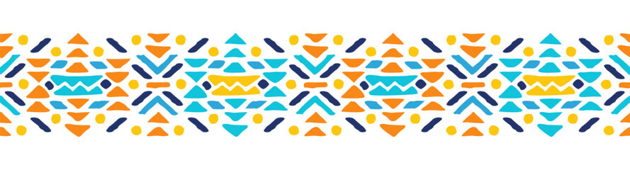 Ethnic style colorful seamless border. Tribal decorative tape of aztec motives. EPS 10 vector illustration. - obrazy, fototapety, plakaty