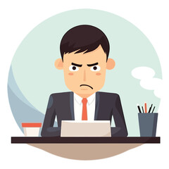 Unhappy portrait of white collar man flat design