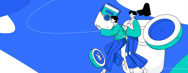 Holiday shopping people doing e-commerce online shopping flat vector concept operation hand drawn illustration
