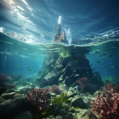Iceberg - Underwater Risk and fishes - Global Warming Concept - 3d Rendering