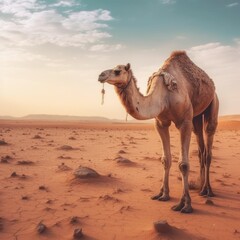 Camel in the desert, hot weather.
