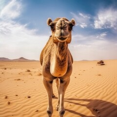 Camel in the desert, hot weather.