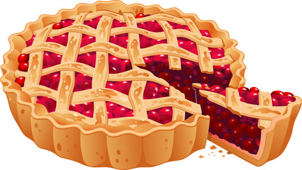 Cherry pie vector illustration - obrazy, fototapety, plakaty