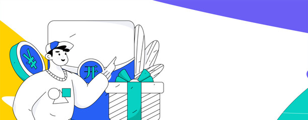 Holiday shopping people doing e-commerce online shopping flat vector concept operation hand drawn illustration
