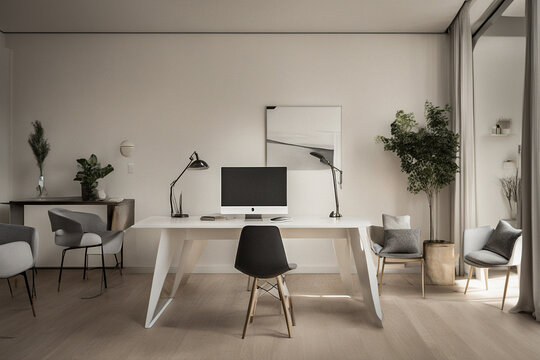 Home Office In A Nice Clean Room, Concept For Working At Home