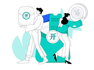 Holiday shopping people doing e-commerce online shopping flat vector concept operation hand drawn illustration
