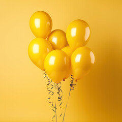 studio photo of festive yellow balloons floating 

