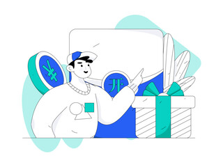 Holiday shopping people doing e-commerce online shopping flat vector concept operation hand drawn illustration
