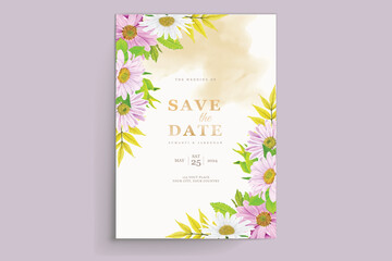 pink daisy floral watercolor invitation card set