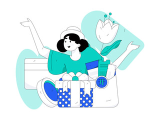 Holiday shopping people doing e-commerce online shopping flat vector concept operation hand drawn illustration
