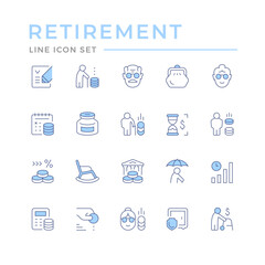 Set color line icons of retirement or pension - obrazy, fototapety, plakaty