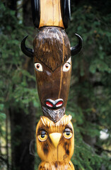 Totem, Indien, Bison, Chouette, Montana, USA
