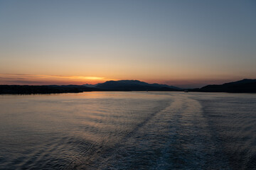 Sunset in the Johnstone Strait, inner passage, British Columbia, Canada.