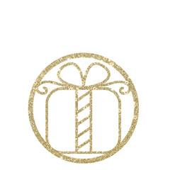 Merry Christmas tree ball. Holiday, New Year ball with gold ornaments. Silhouette, icon, symbol.