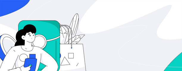 Holiday shopping people doing e-commerce online shopping flat vector concept operation hand drawn illustration
