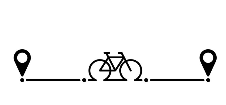 World bicycle day and pointers on way. Sport icon. Cyclist, cycling symbol. vector bike pictogram. Road, pin location logo. Pointer or point trekking route. Pinpoint logo. Vehicle, biking on the road