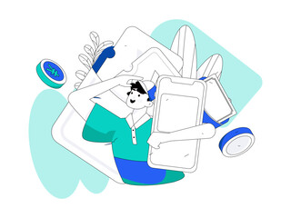 Holiday shopping people doing e-commerce online shopping flat vector concept operation hand drawn illustration
