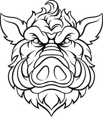 A wild boar hog razorback warthog sports mascot cartoon pig character