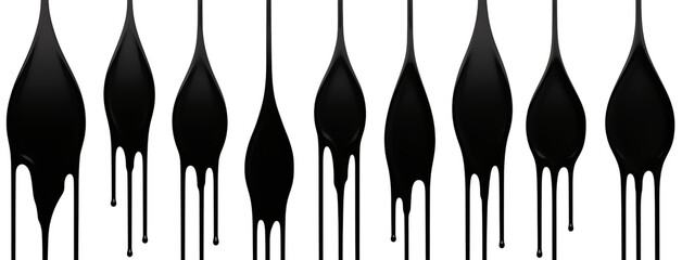 Black dripping ink color isolated on transparent background PNG