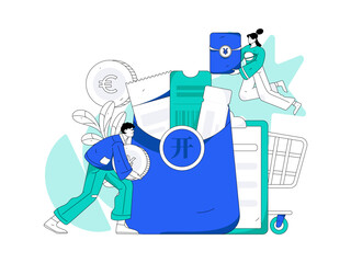 Holiday shopping people doing e-commerce online shopping flat vector concept operation hand drawn illustration
